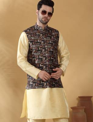 Silk blend abstract printed black nehru jacket 4