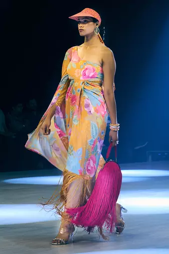 Yellow printed crepe dress