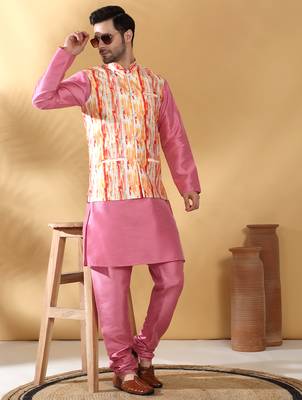 Tie-dye printed silk blend nehru jacket 1