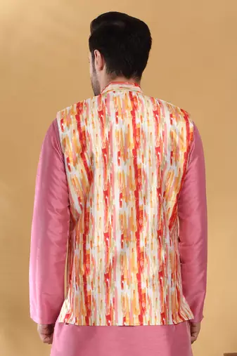 Tie-dye printed silk blend nehru jacket