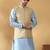 Silk blend jacquard woven geometric printed beige nehru jacket