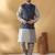 Silk blend jacquard woven geometric printed blue nehru jacket