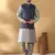 Silk blend jacquard woven geometric printed blue nehru jacket