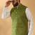 Silk blend jacquard woven geometric printed green nehru jacket