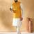 Silk blend jacquard woven geometric printed mustard nehru jacket