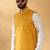 Silk blend jacquard woven geometric printed mustard nehru jacket