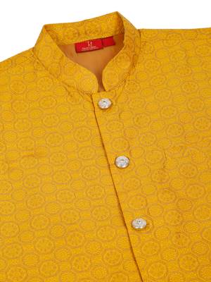 Silk blend jacquard woven geometric printed mustard nehru jacket 5