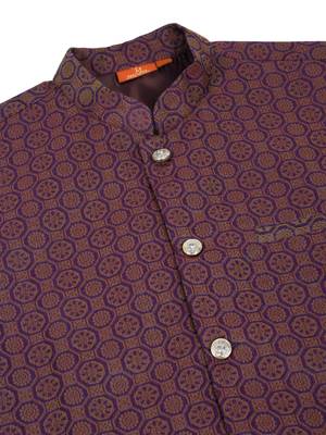Silk blend jacquard woven geometric printed purple nehru jacket 5