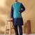 Silk blend jacquard woven geometric printed turquoise blue nehru jacket
