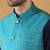 Silk blend jacquard woven geometric printed turquoise blue nehru jacket