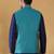 Silk blend jacquard woven geometric printed turquoise blue nehru jacket