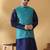 Silk blend jacquard woven geometric printed turquoise blue nehru jacket