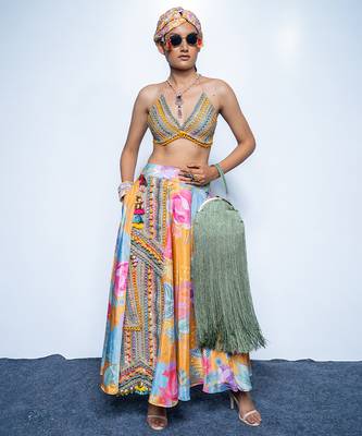multicolor embroidered crepe lehenga 1
