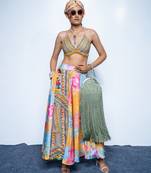 multicolor embroidered crepe lehenga