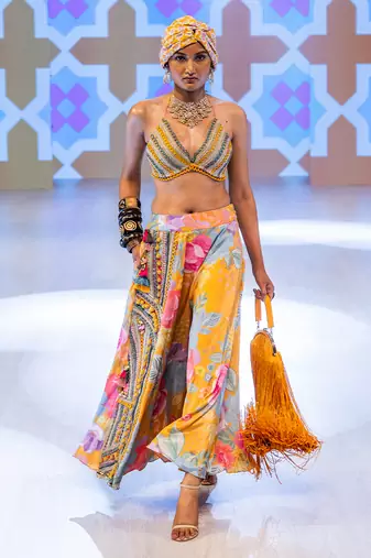 multicolor embroidered crepe lehenga