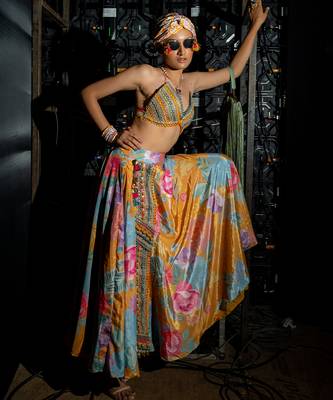 multicolor embroidered crepe lehenga 4