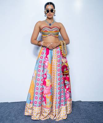 multicolor printed crepe lehenga 1