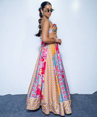 multicolor printed crepe lehenga 2