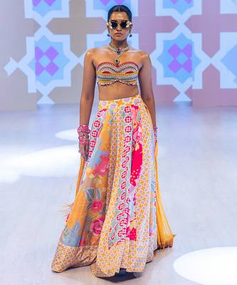 multicolor printed crepe lehenga 3