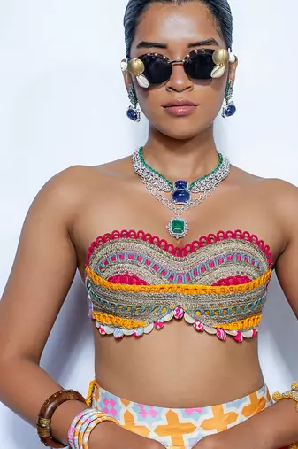 multicolor printed crepe lehenga