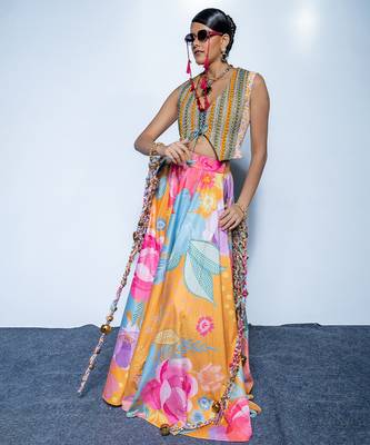multicolor printed crepe lehenga 1