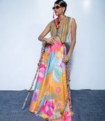 multicolor printed crepe lehenga