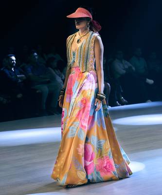 multicolor printed crepe lehenga 2