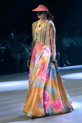 multicolor printed crepe lehenga