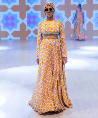 saffron printed crepe lehenga 2