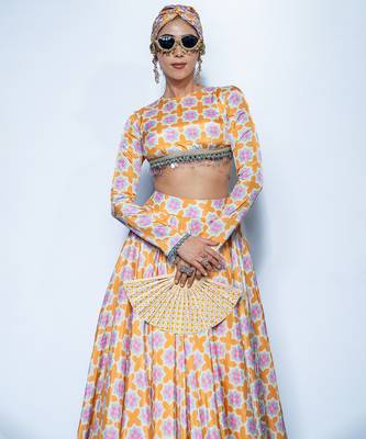 saffron printed crepe lehenga 3