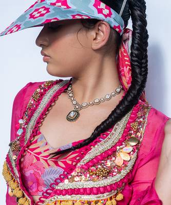 pink printed organza lehenga 2