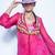 pink printed organza lehenga