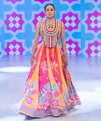 multicolor printed velvet lehenga 1