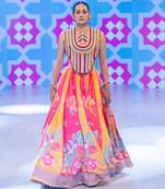 multicolor printed velvet lehenga