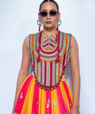 multicolor printed velvet lehenga 2