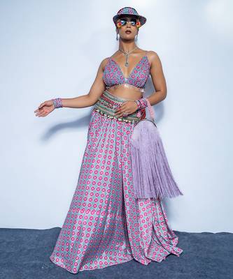 blue printed crepe lehenga 1
