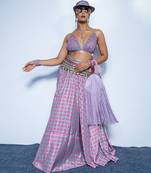 blue printed crepe lehenga