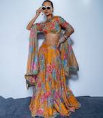 multicolor embroidered organza lehenga