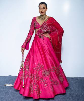 pink embroidered chanderi lehenga 1