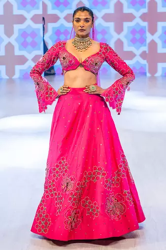 pink embroidered chanderi lehenga