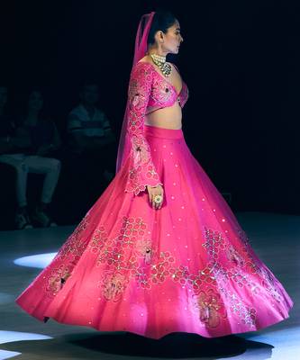 pink embroidered chanderi lehenga 3