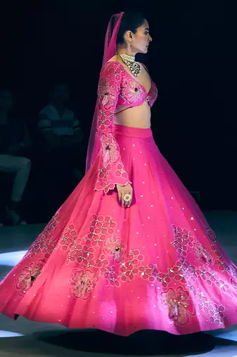 pink embroidered chanderi lehenga