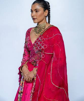 pink embroidered chanderi lehenga 4