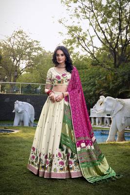 off white Khadi Cotton lehenga choli with Sequin Embroidery 1