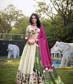 off white Khadi Cotton lehenga choli with Sequin Embroidery