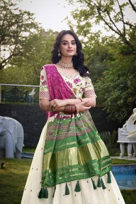 off white Khadi Cotton lehenga choli with Sequin Embroidery 2