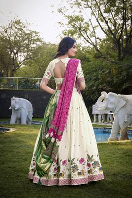 off white Khadi Cotton lehenga choli with Sequin Embroidery 3