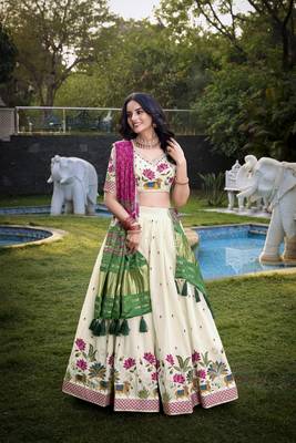off white Khadi Cotton lehenga choli with Sequin Embroidery 4