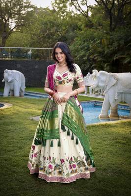 off white Khadi Cotton lehenga choli with Sequin Embroidery 5