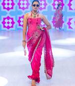 Pink embroidered crepe saree